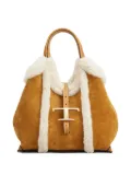 Tod's shearling-trimmed suede bag - Brown