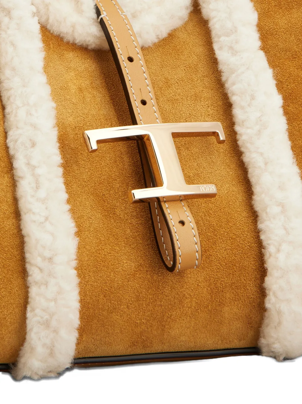 Tod's Shearling-trimmed Suede Bag In Brown