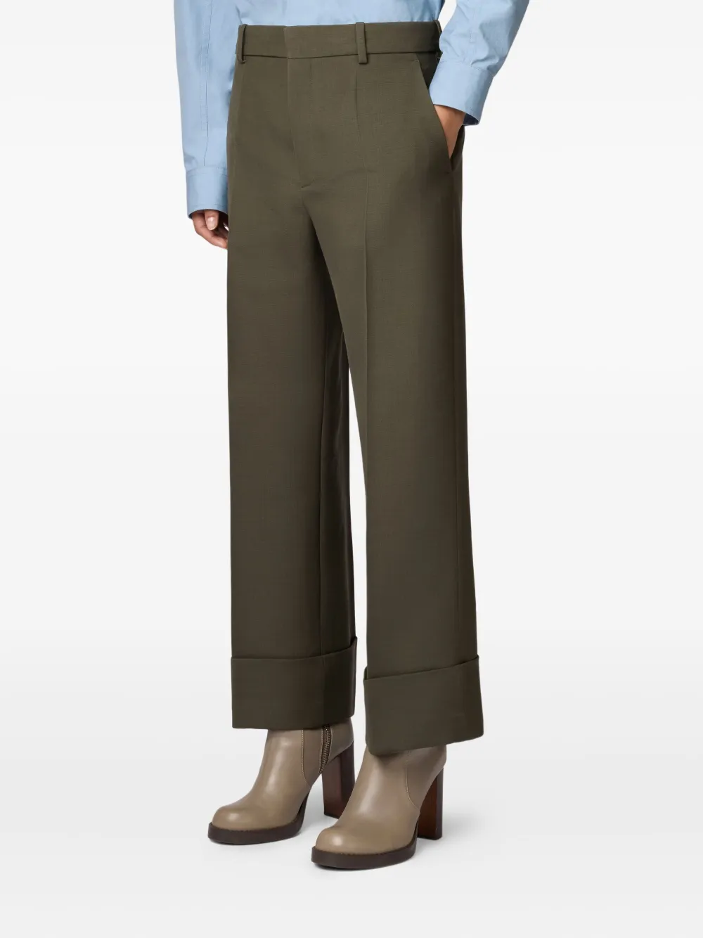 Tod's Cuffed-hem Trousers In Green