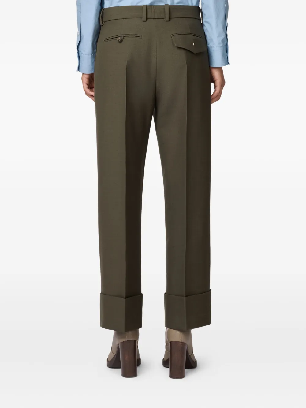 Tod's Cuffed-hem Trousers In Green