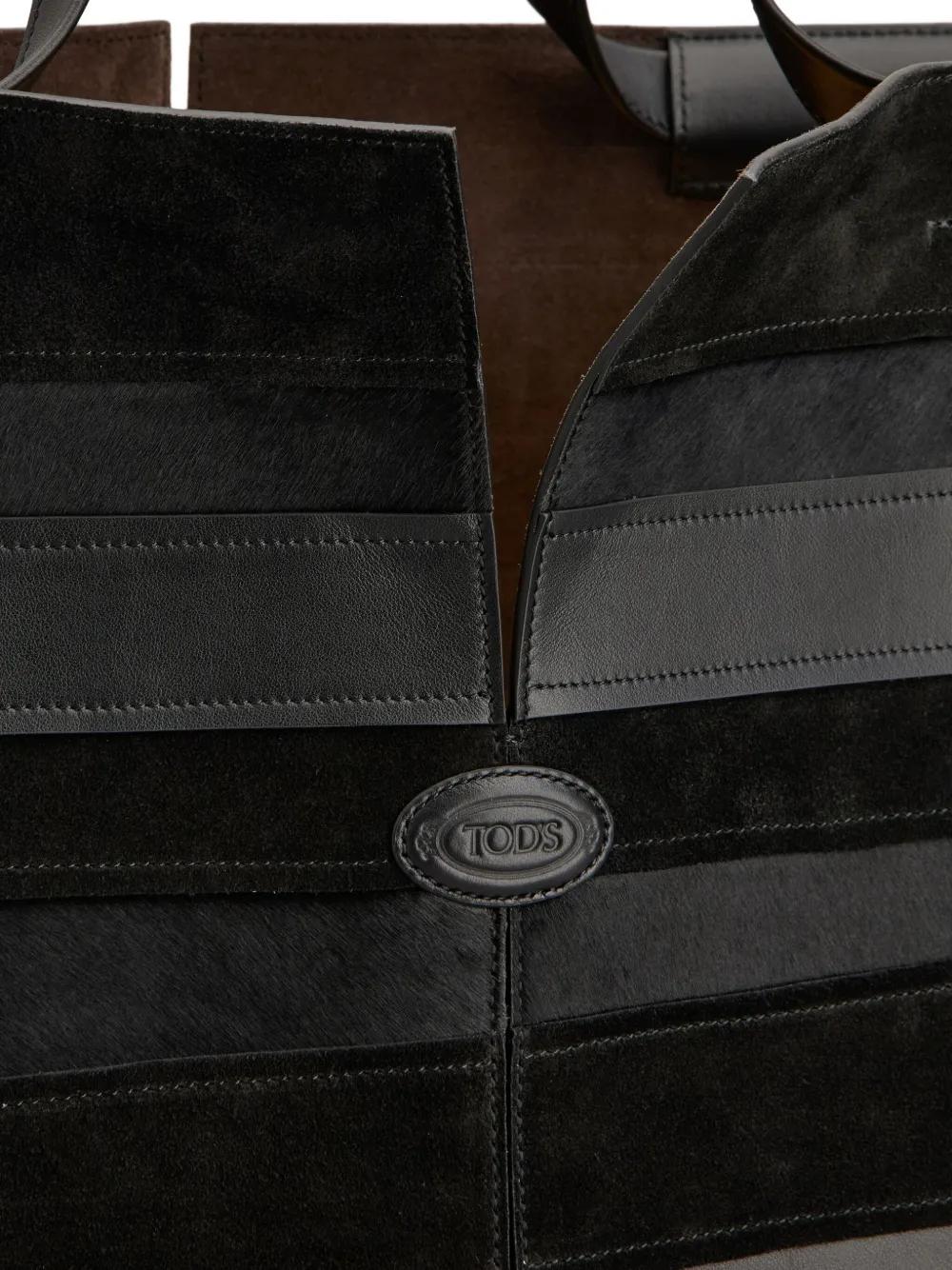 Tod's Medium Di Bag Folio Leather-suede Striped Tote Bag In Black