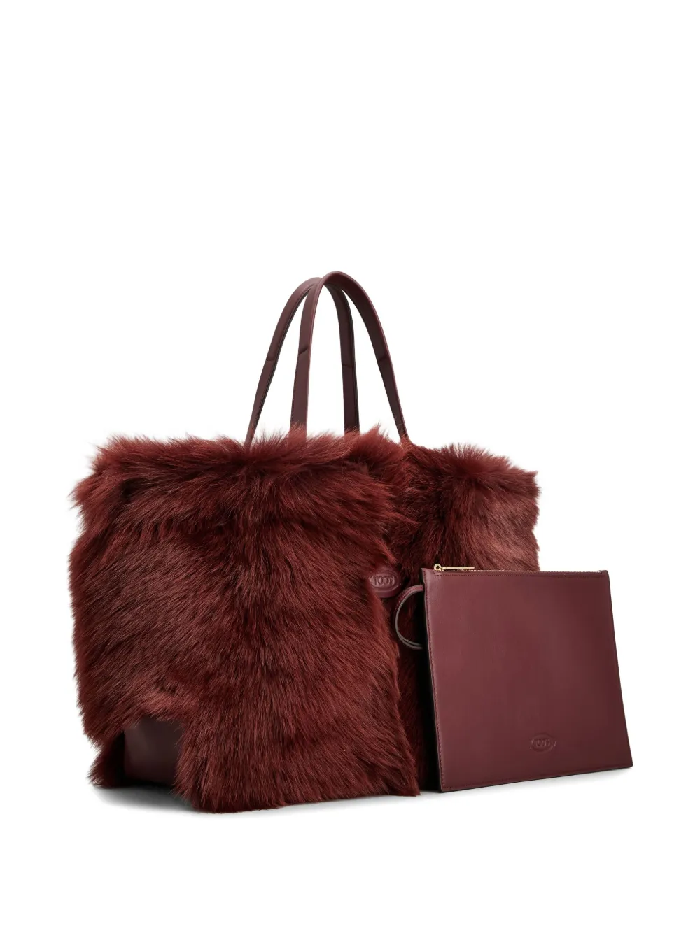 Tod's Logo-detail Fur Tote Bag In Red