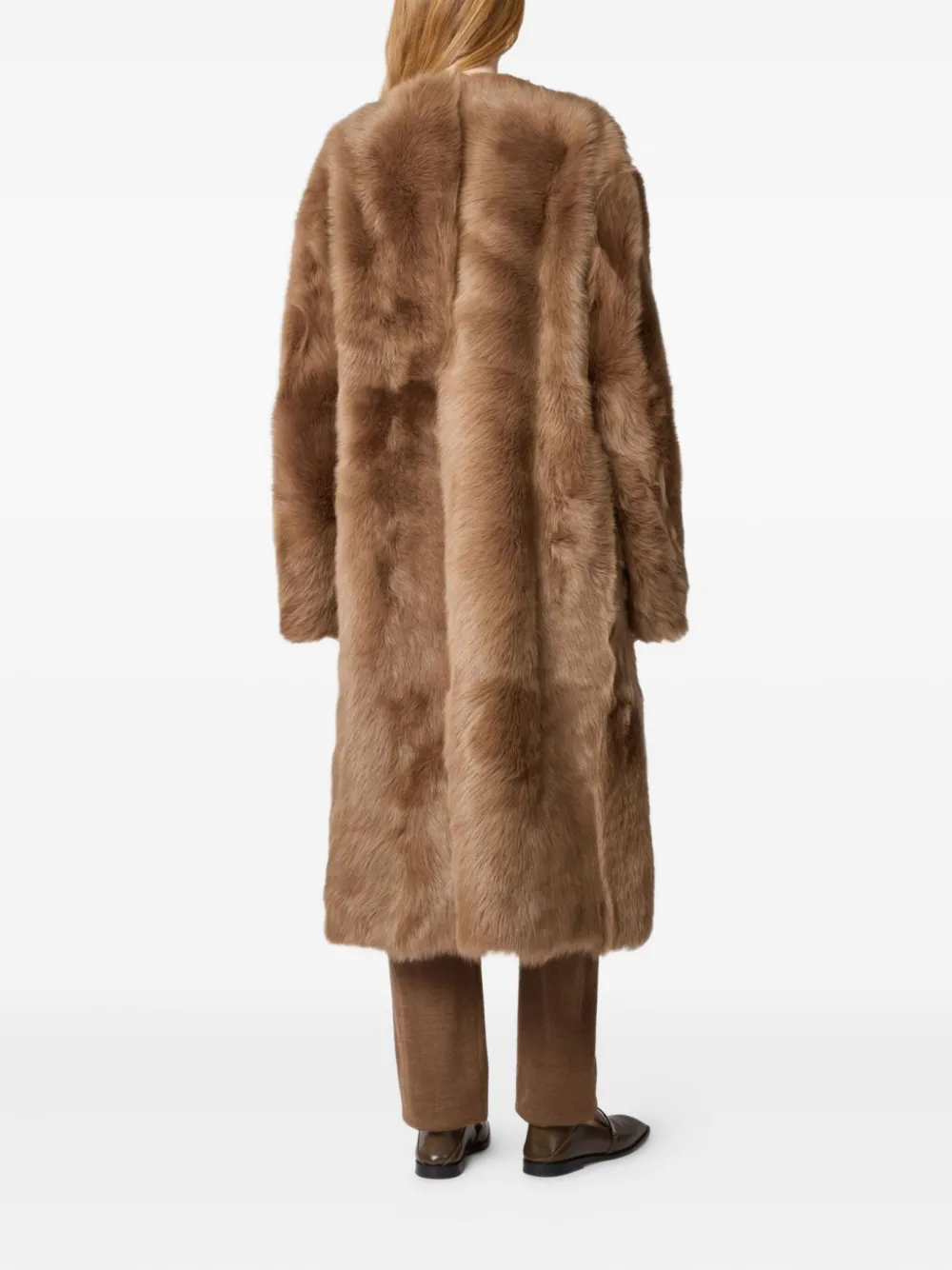 Tod's Buckled Shearling Coat In Brown