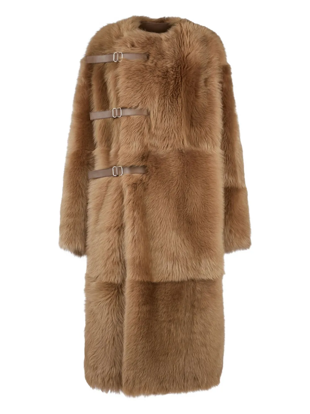 Tod's Buckled Shearling Coat In Brown
