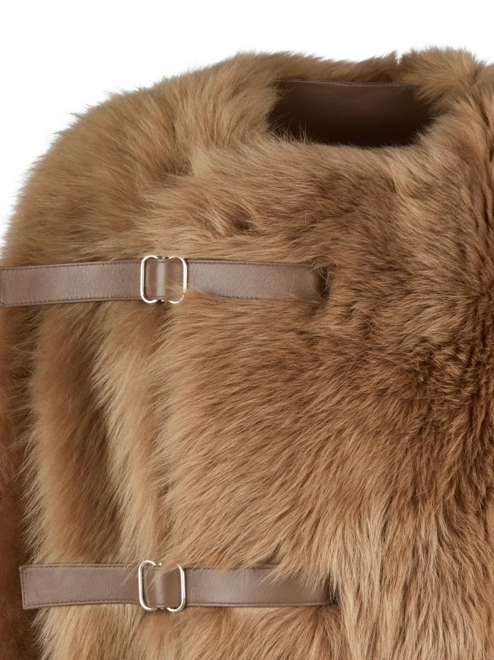 Tod's Buckled Shearling Coat In Brown