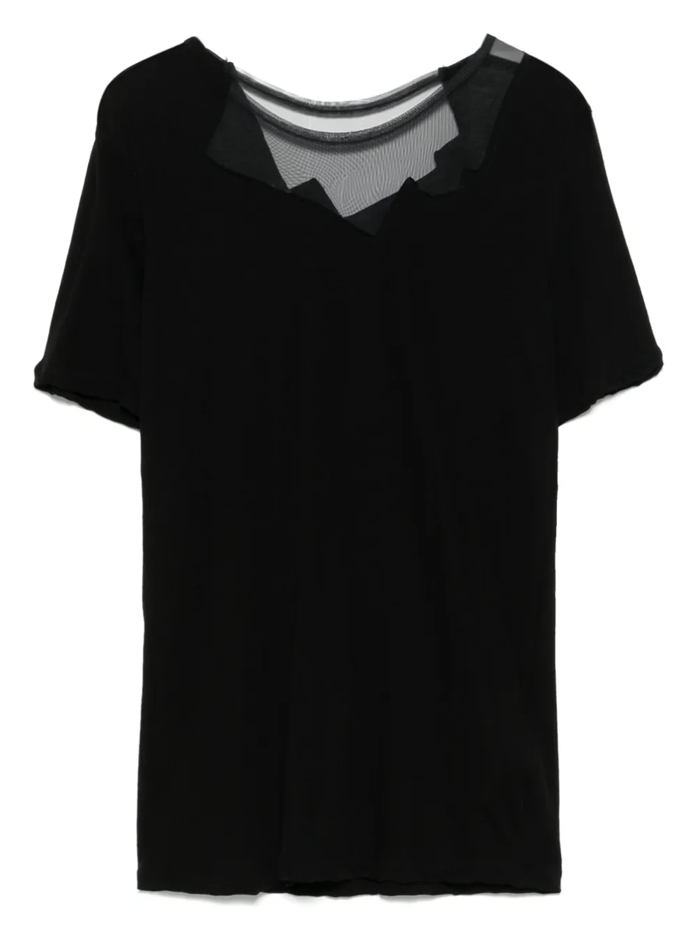 Yohji Yamamoto T-shirt met mesh details Zwart