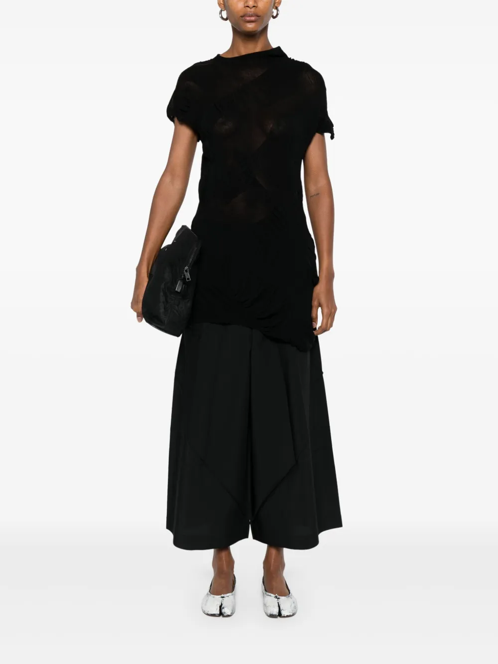 Yohji Yamamoto Fijngebreid T-shirt Zwart
