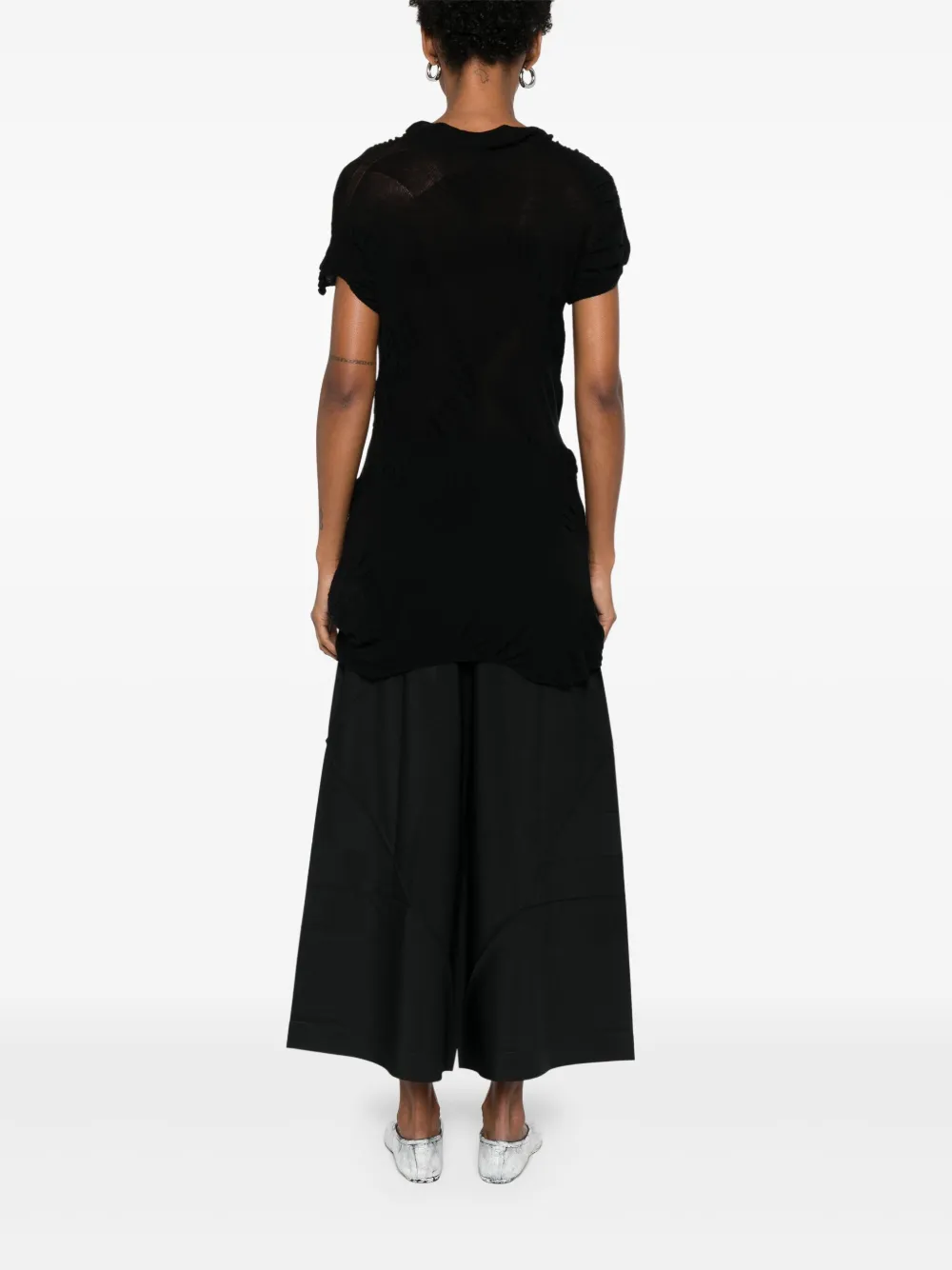 Yohji Yamamoto Fijngebreid T-shirt Zwart