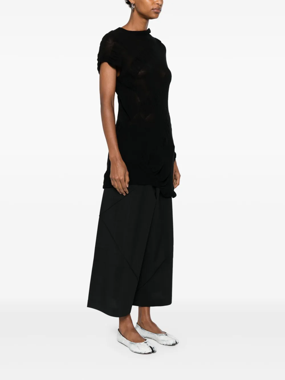 Yohji Yamamoto Fijngebreid T-shirt Zwart