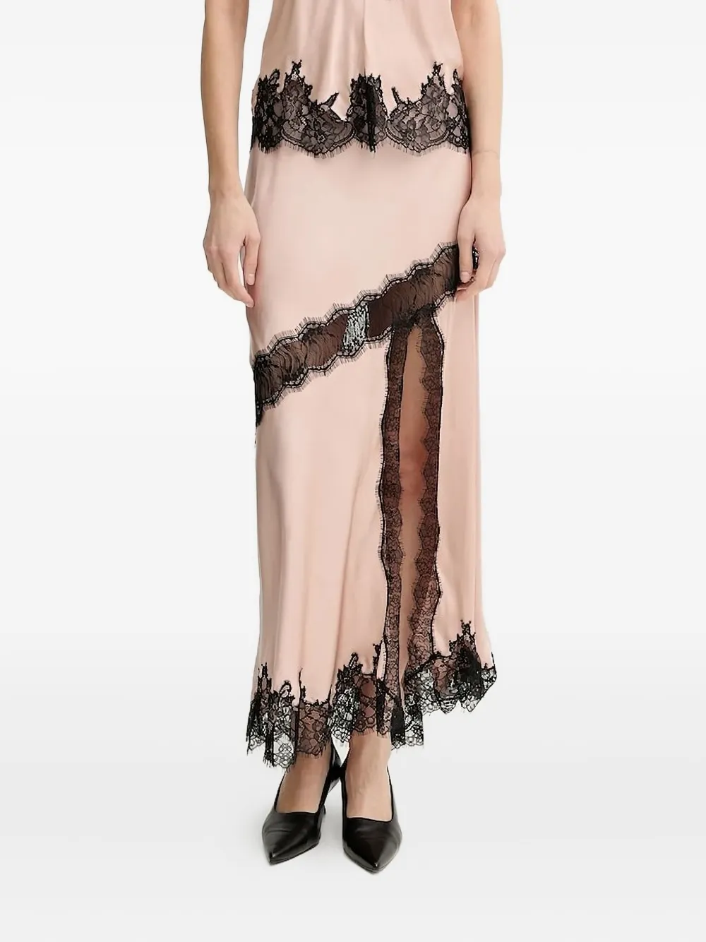 Herskind Lace-inserts Satin Asymmetric Skirt In Neutral