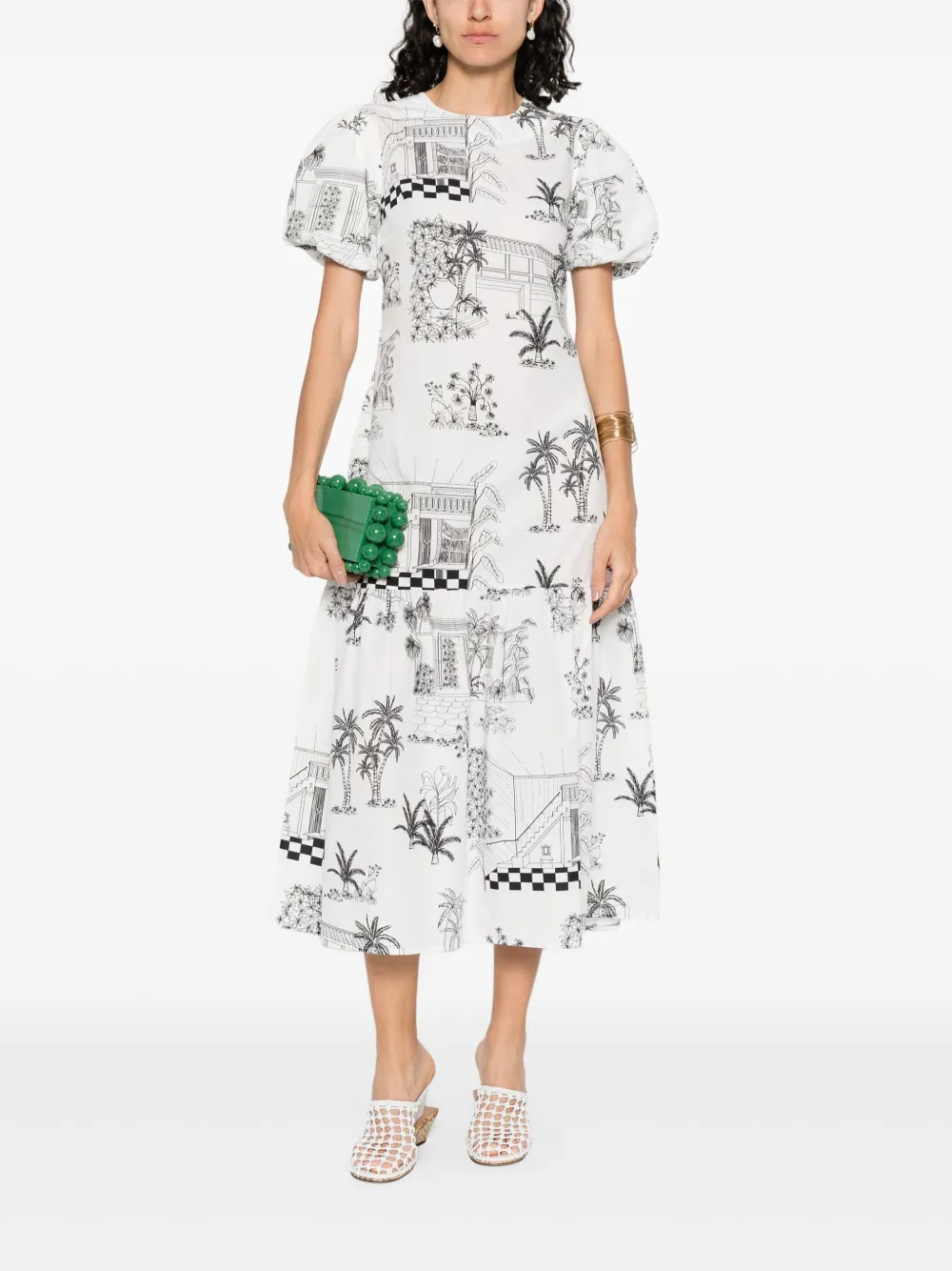 Verandah Midi-jurk met grafische print - Wit