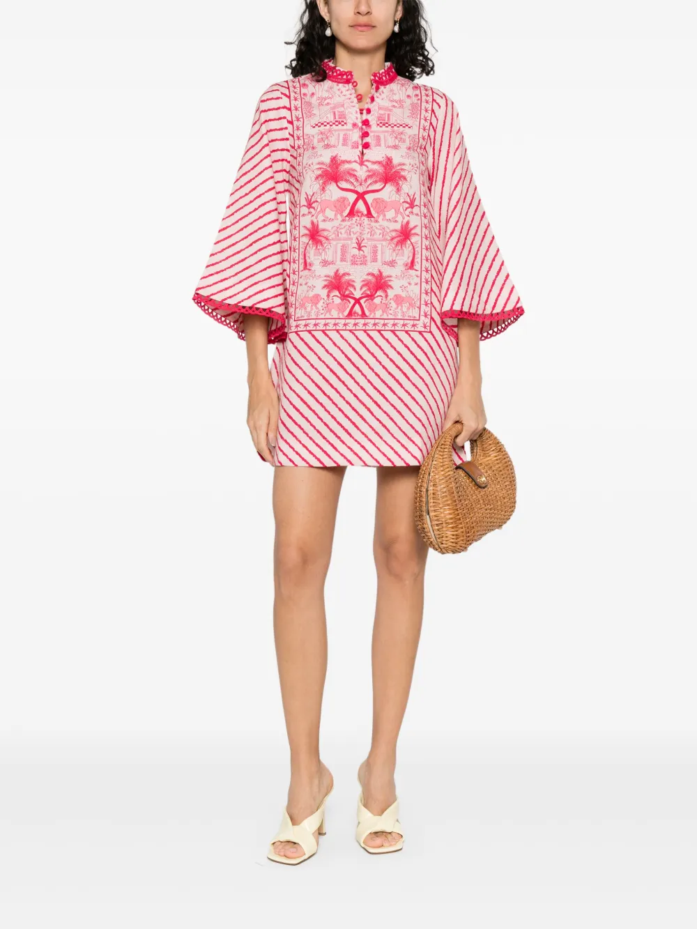 Verandah diagonal-stripe mini dress - Roze