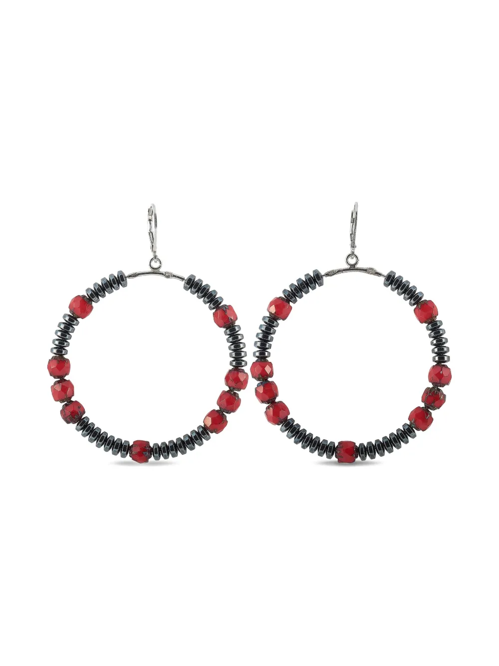 King Baby Orecchini a cerchio con ematite - Argento