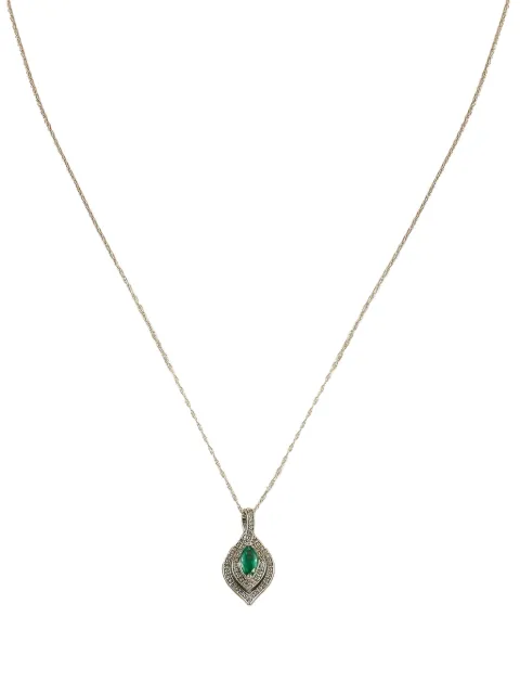 LB Exclusive 14K white gold diamond and emerald pendant necklace