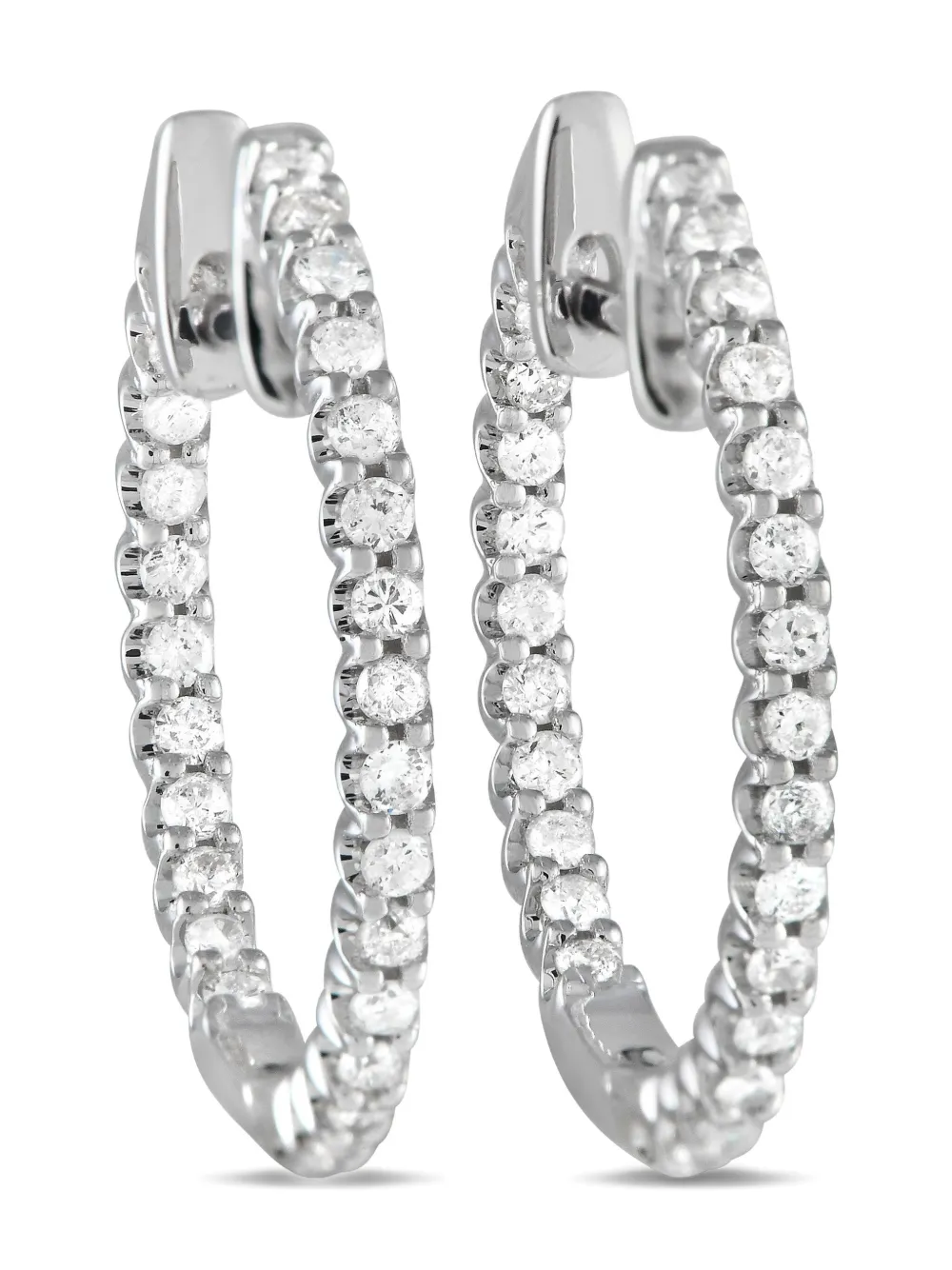 LB Exclusive 14K white gold Inside-Out diamond hoop earrings | Silver | Image 1