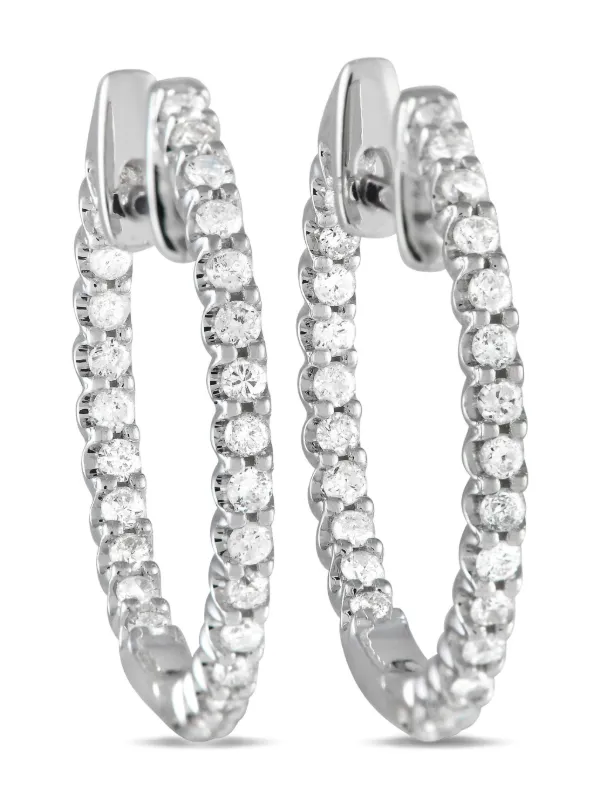 LB Exclusive 14K White Gold Inside-Out Diamond Hoop Earrings