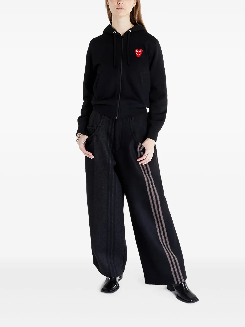 Comme Des Garçons Play Double Heart hoodie met rits Zwart