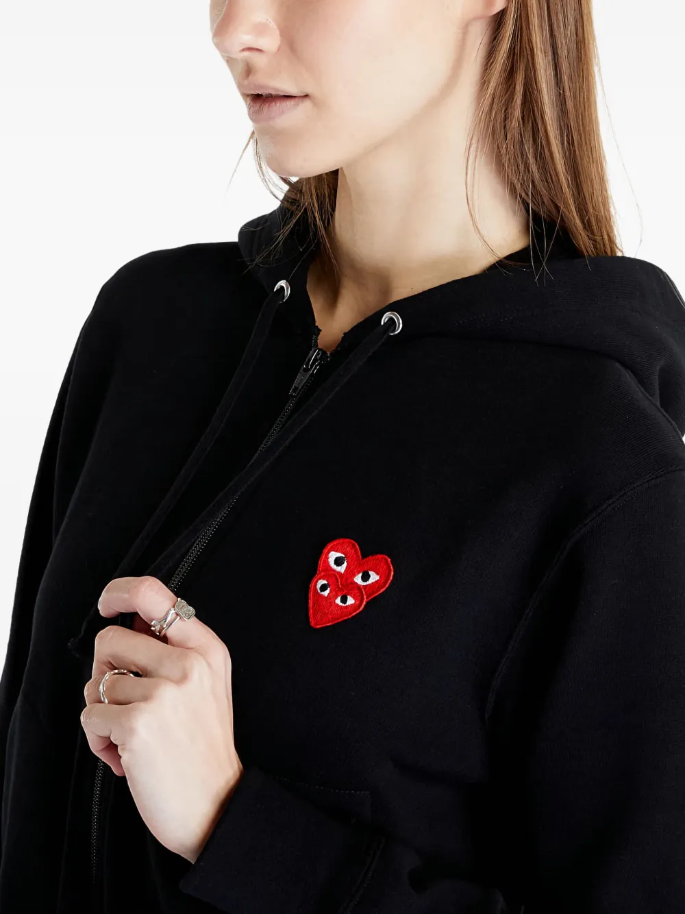 Comme Des Garçons Play Double Heart hoodie met rits Zwart