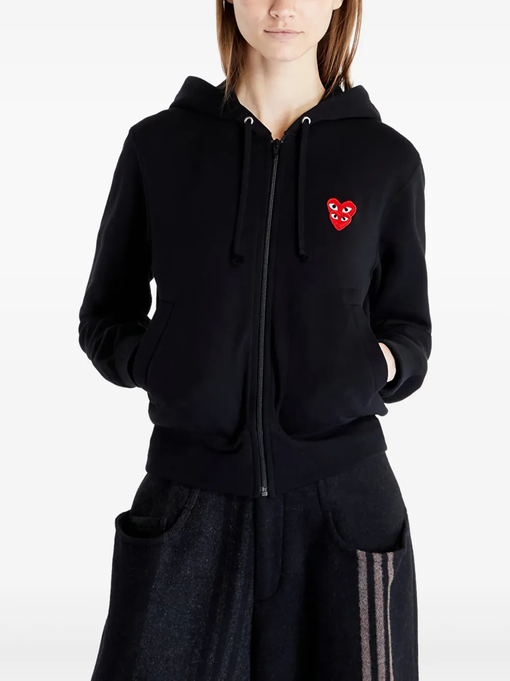 Comme Des Garçons Play Double Heart hoodie met rits Zwart