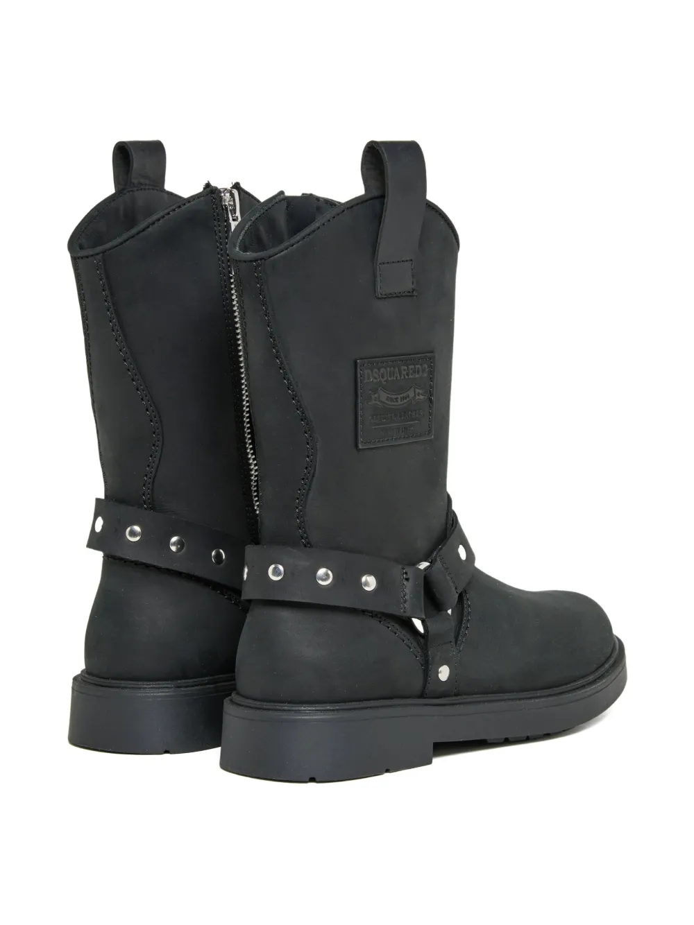 DSQUARED2 KIDS zip-detail leather buckle boots Black