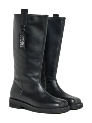 MM6 Maison Margiela Kids square-toe Calfskin Boots | Black | FARFETCH