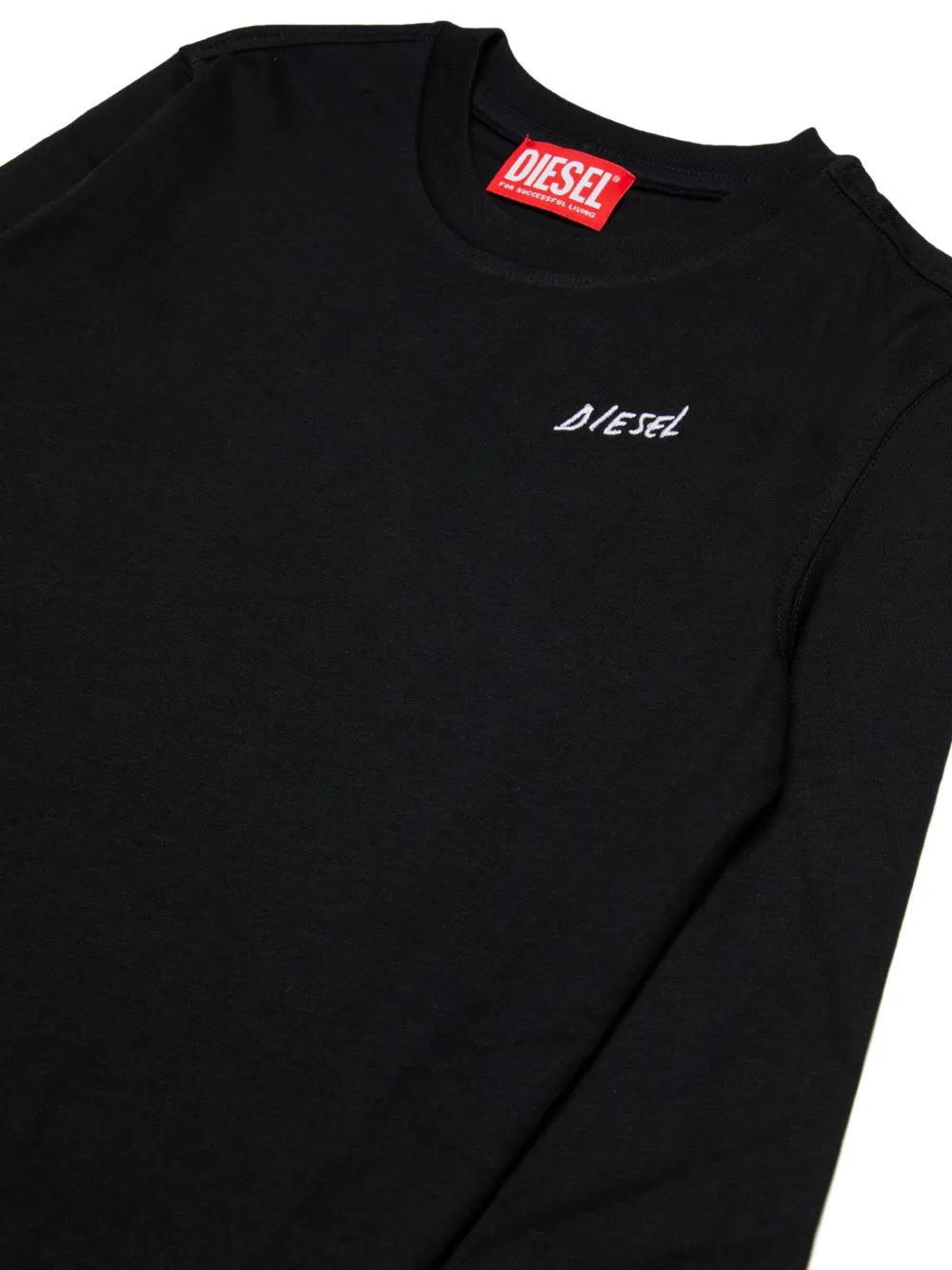 Diesel Kids logo-embroidered long-sleeve T-shirt Zwart