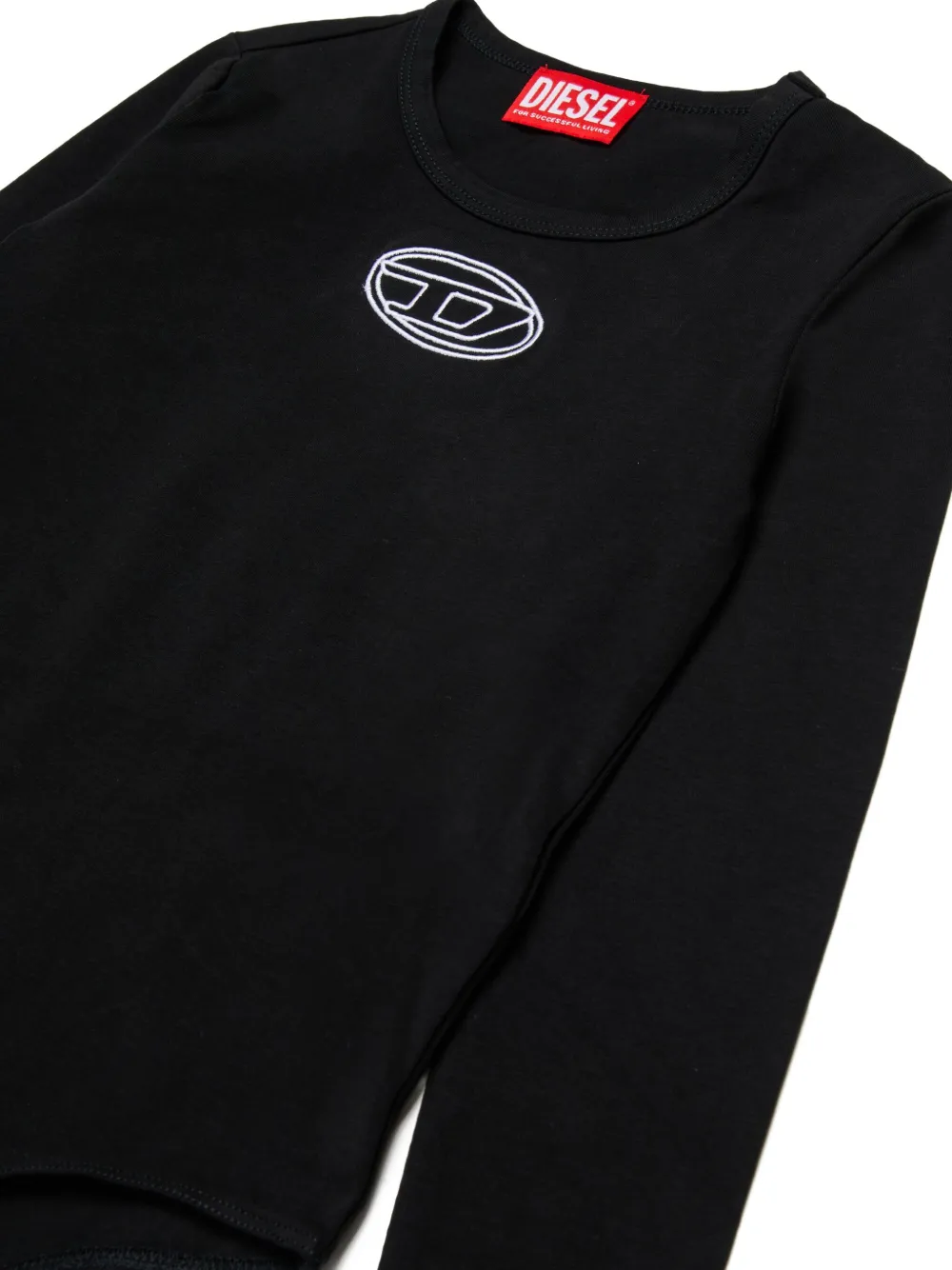 Diesel Kids Balat Oval D logo-embroidered bodysuit Zwart