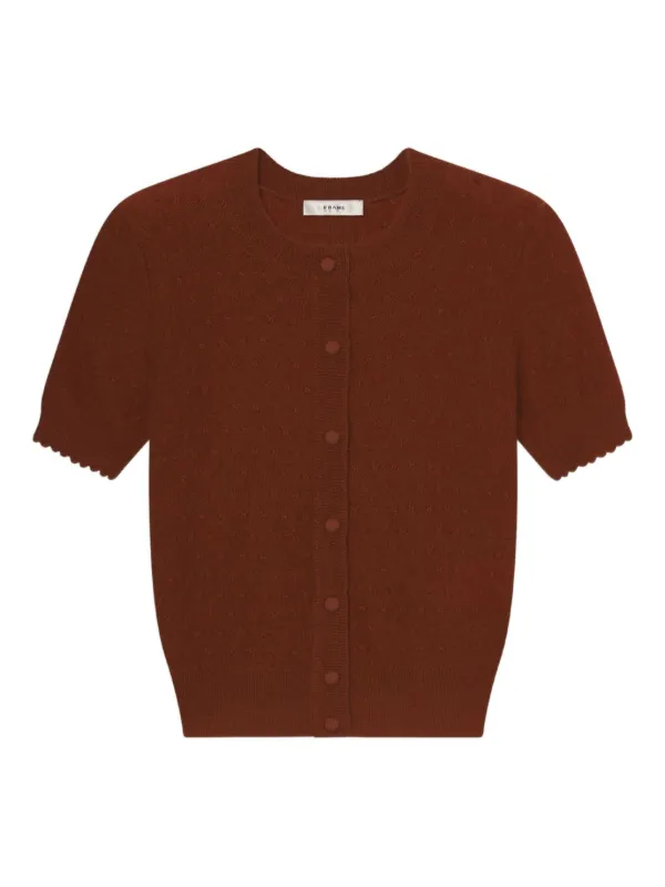 Frame Scallop-trim Knitted Cardigan in Brown
