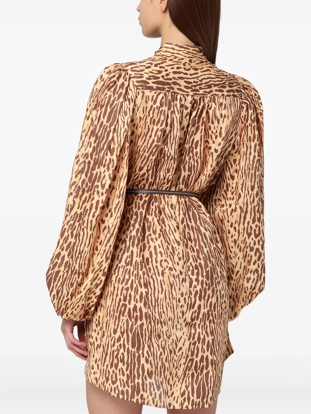 Zimmermann Leopard-print Puff-sleeve Mini Dress In Brown