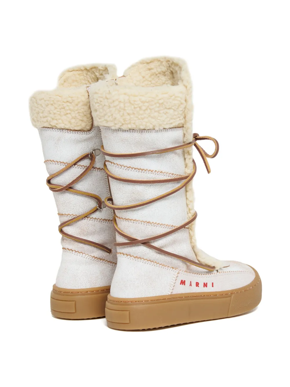 Marni Kids lace-up shearling boots Wit
