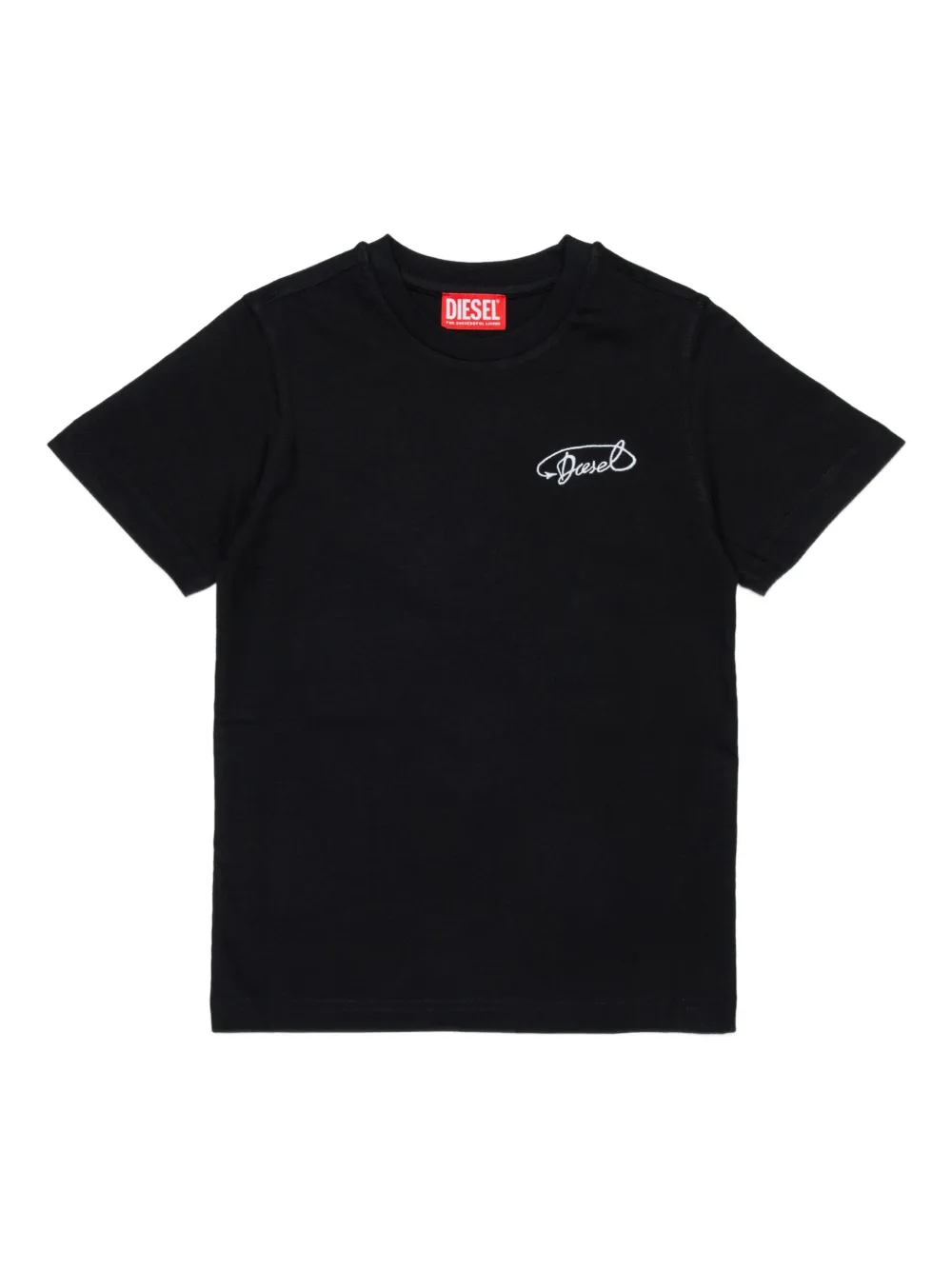 Diesel Kids logo-embroidered cotton T-shirt Zwart