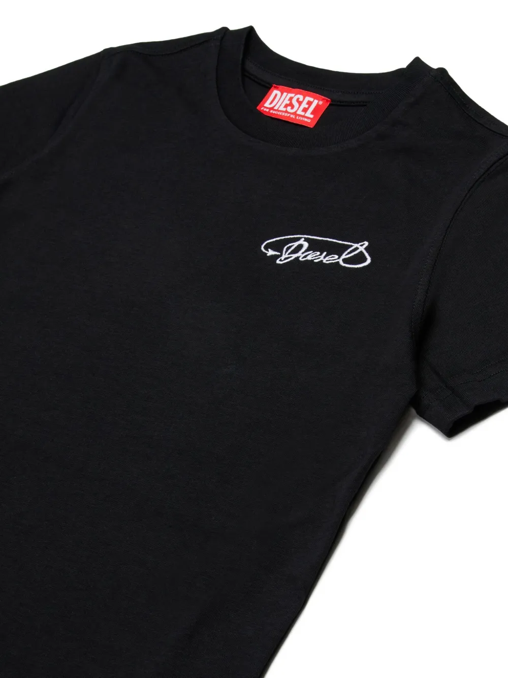 Diesel Kids logo-embroidered cotton T-shirt Zwart