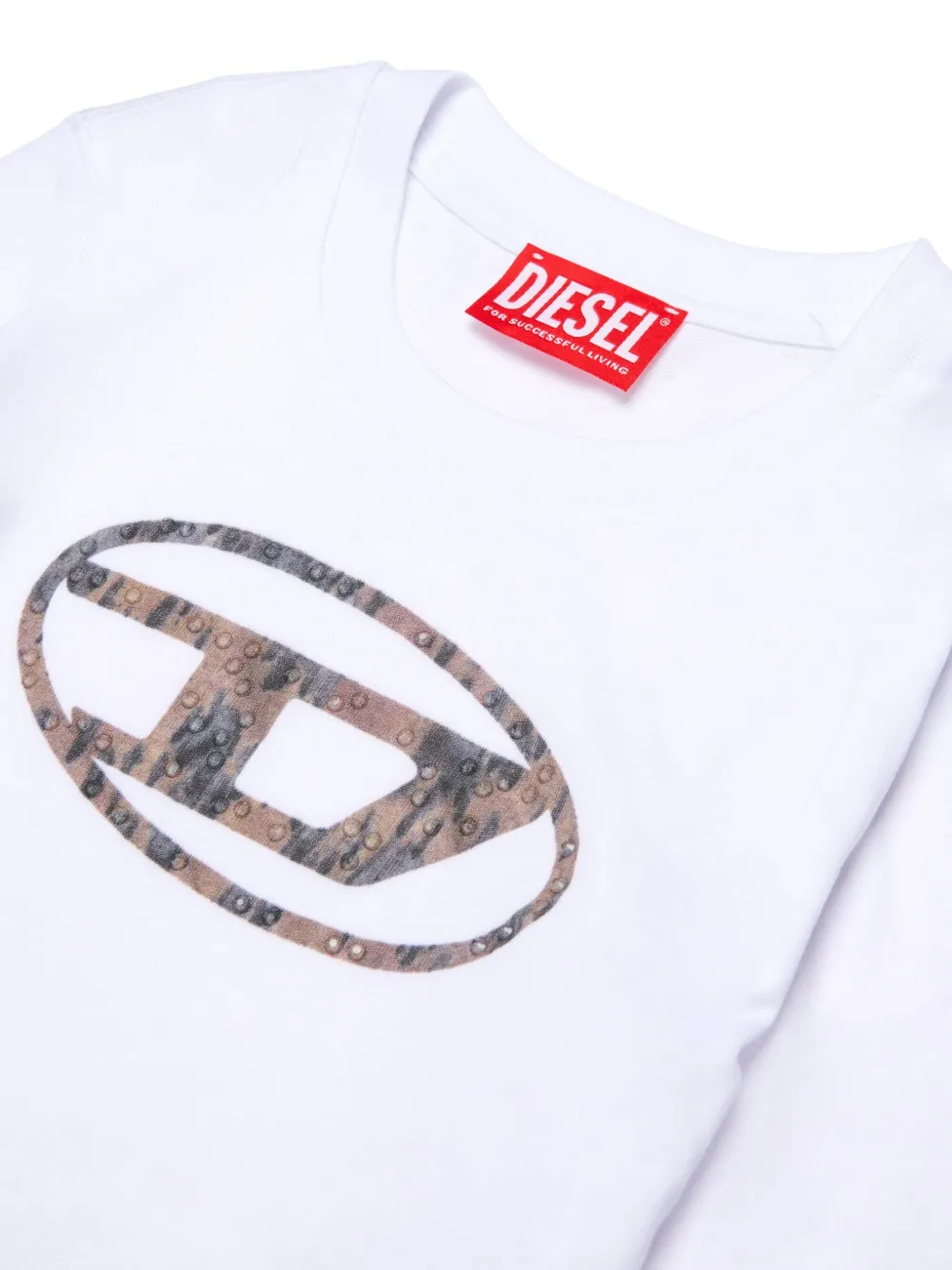 Diesel Kids T-shirt met ovalen logo en lange mouwen Wit