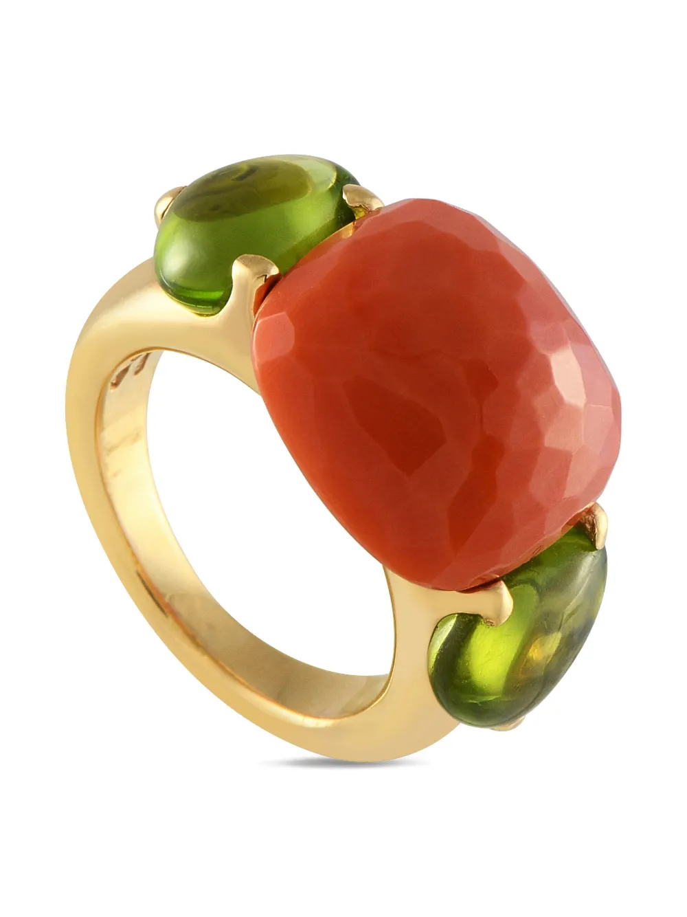 Pre-owned Pomellato 18k Yellow Gold Capri Coral And Peridot Ring