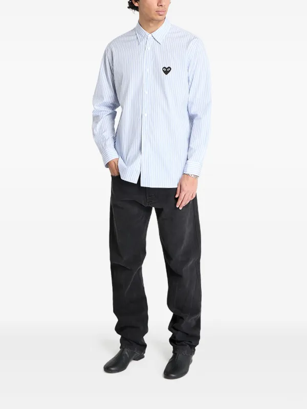 Comme Des Garçons Play Black Heart Striped Shirt | Blue