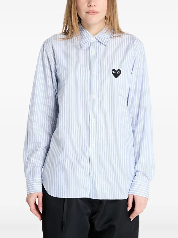Comme Des Garçons Play Black Heart Striped Shirt | Blue | FARFETCH
