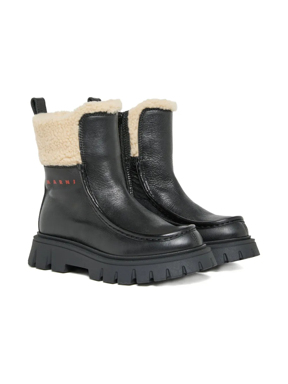Marni Kids leather shearling boots Black