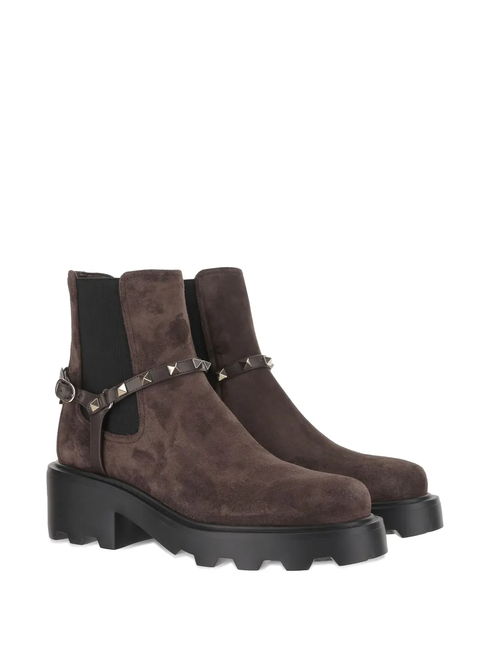 Valentino Beatle Rockstud Suede Chelsea Boots In Brown
