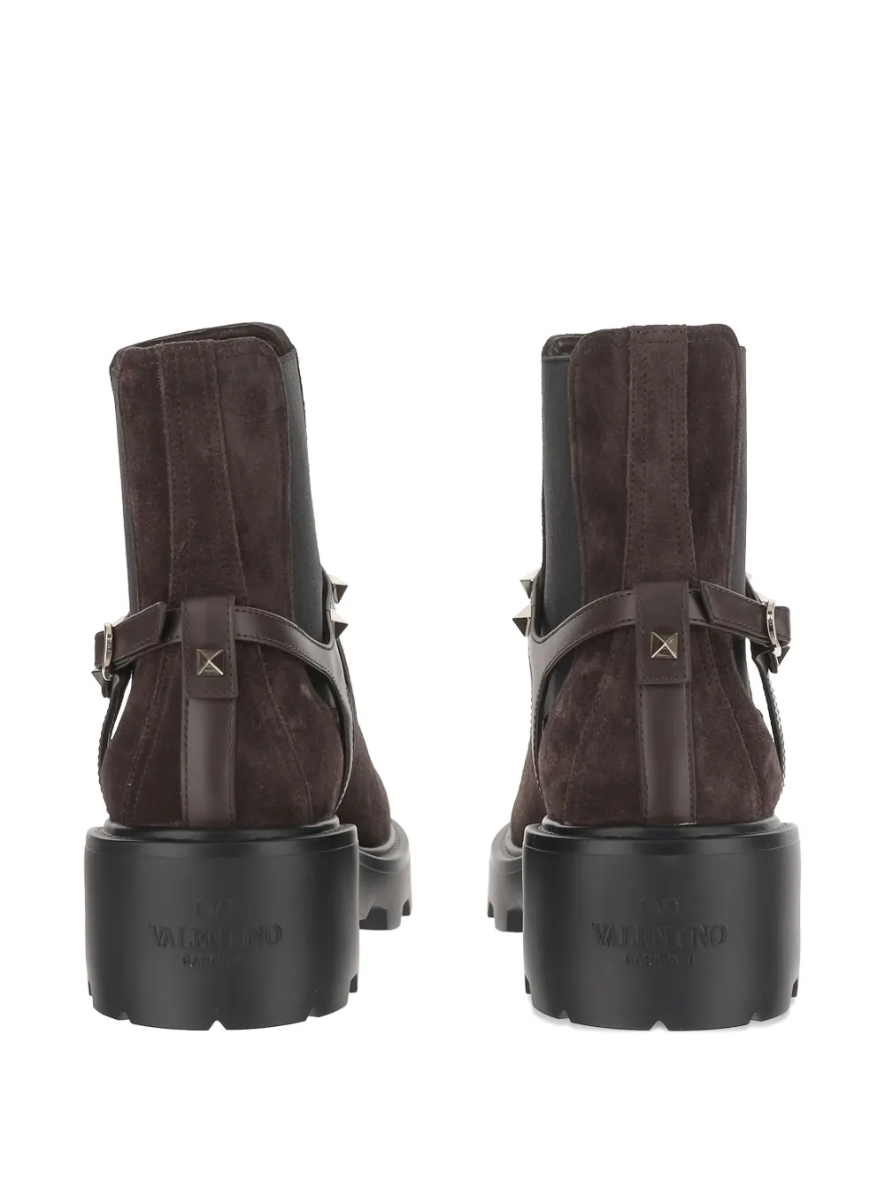 Valentino Beatle Rockstud Suede Chelsea Boots In Brown