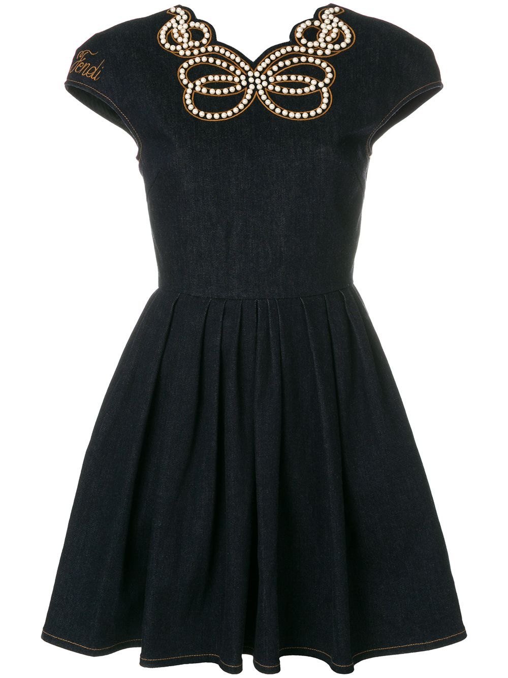 фото Fendi джинсовое платье с жемчугом