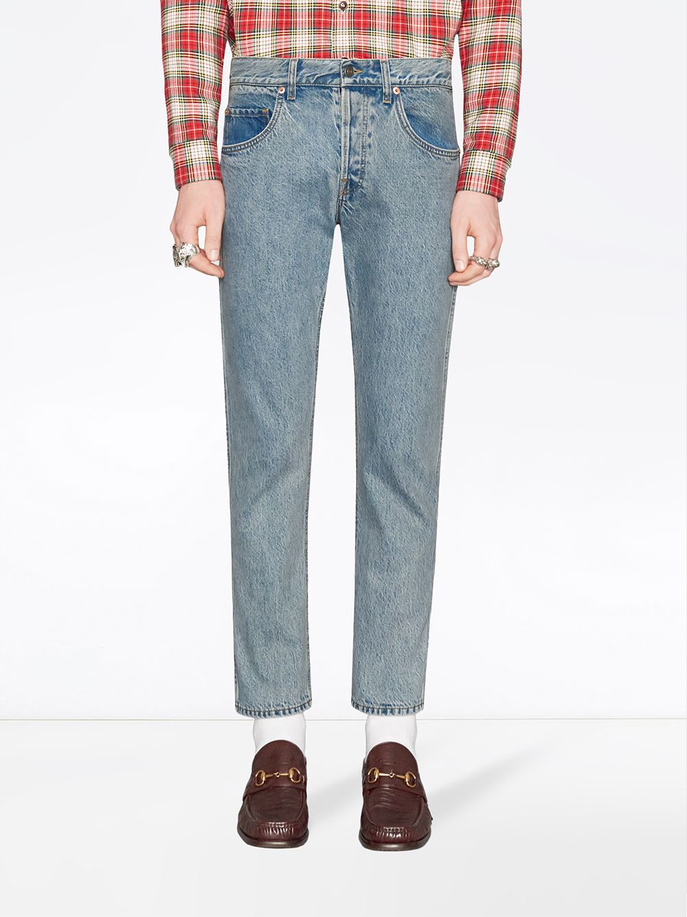 фото Gucci зауженные джинсы с нашивками