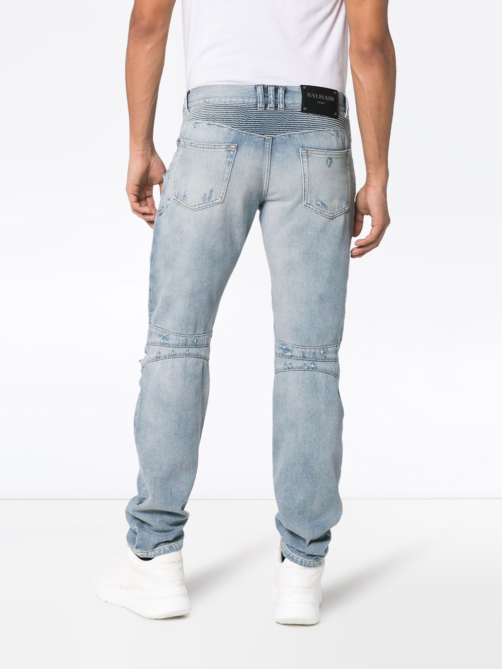 фото Balmain байкерские джинсы узкого кроя с прорванными деталями