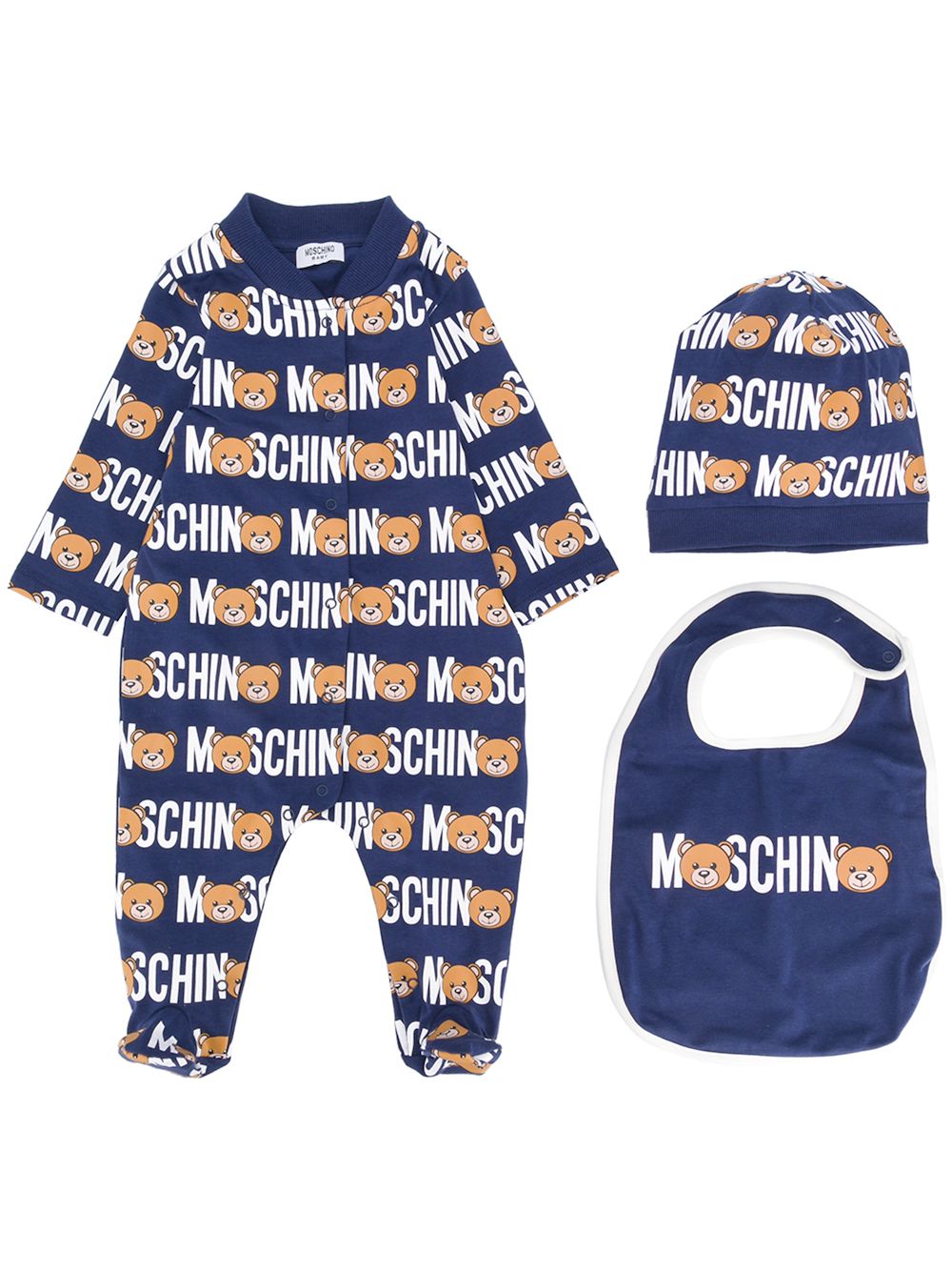 фото Moschino kids комплект из ромпера, шапки и нагрудника