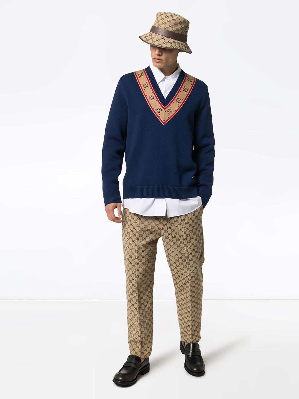 фото Gucci свитер с v-образным вырезом и логотипом gg