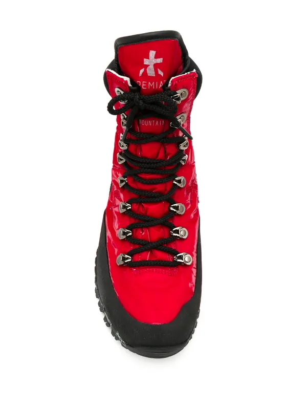 red hiking boots