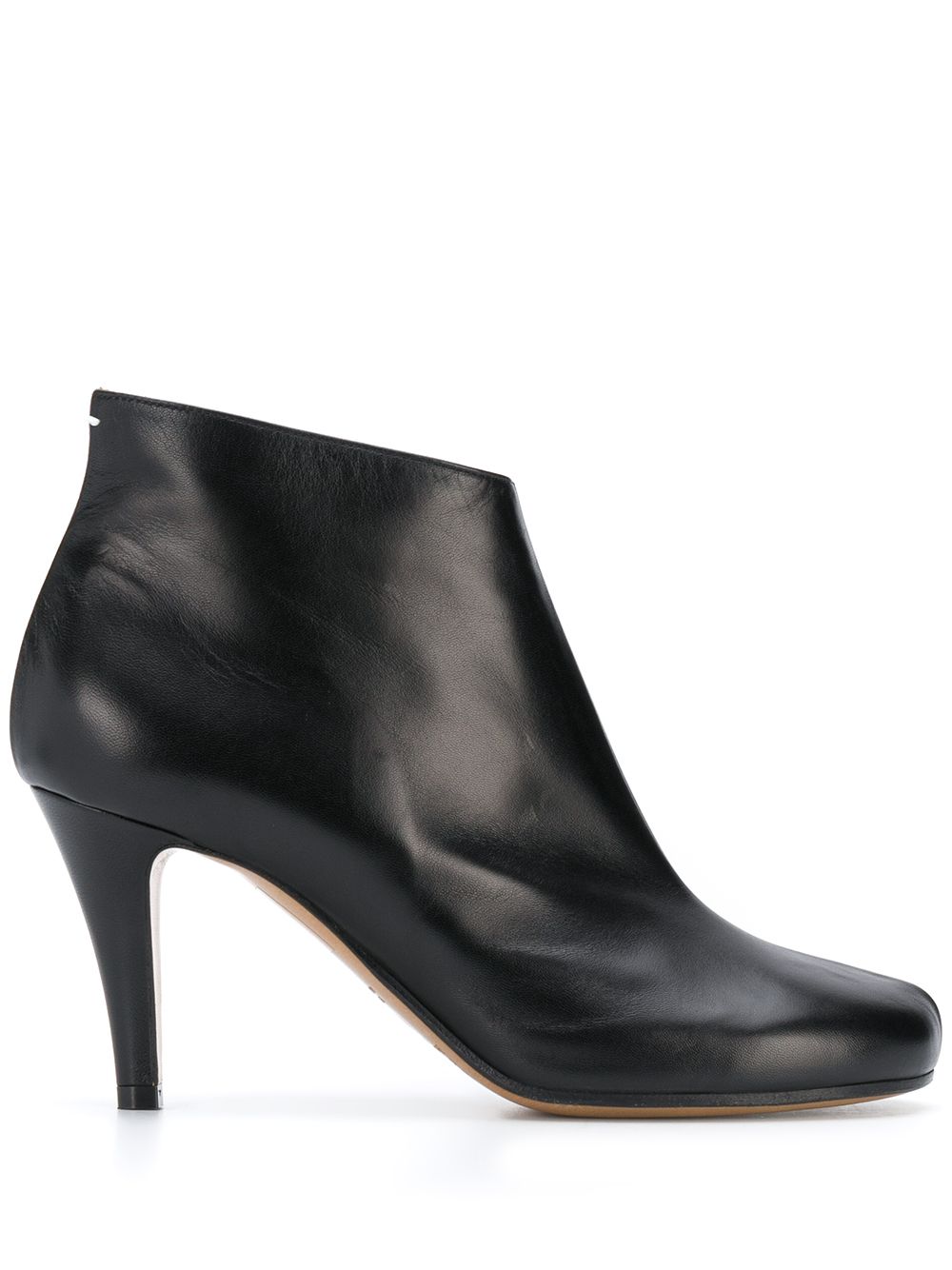 black leather stiletto ankle boots