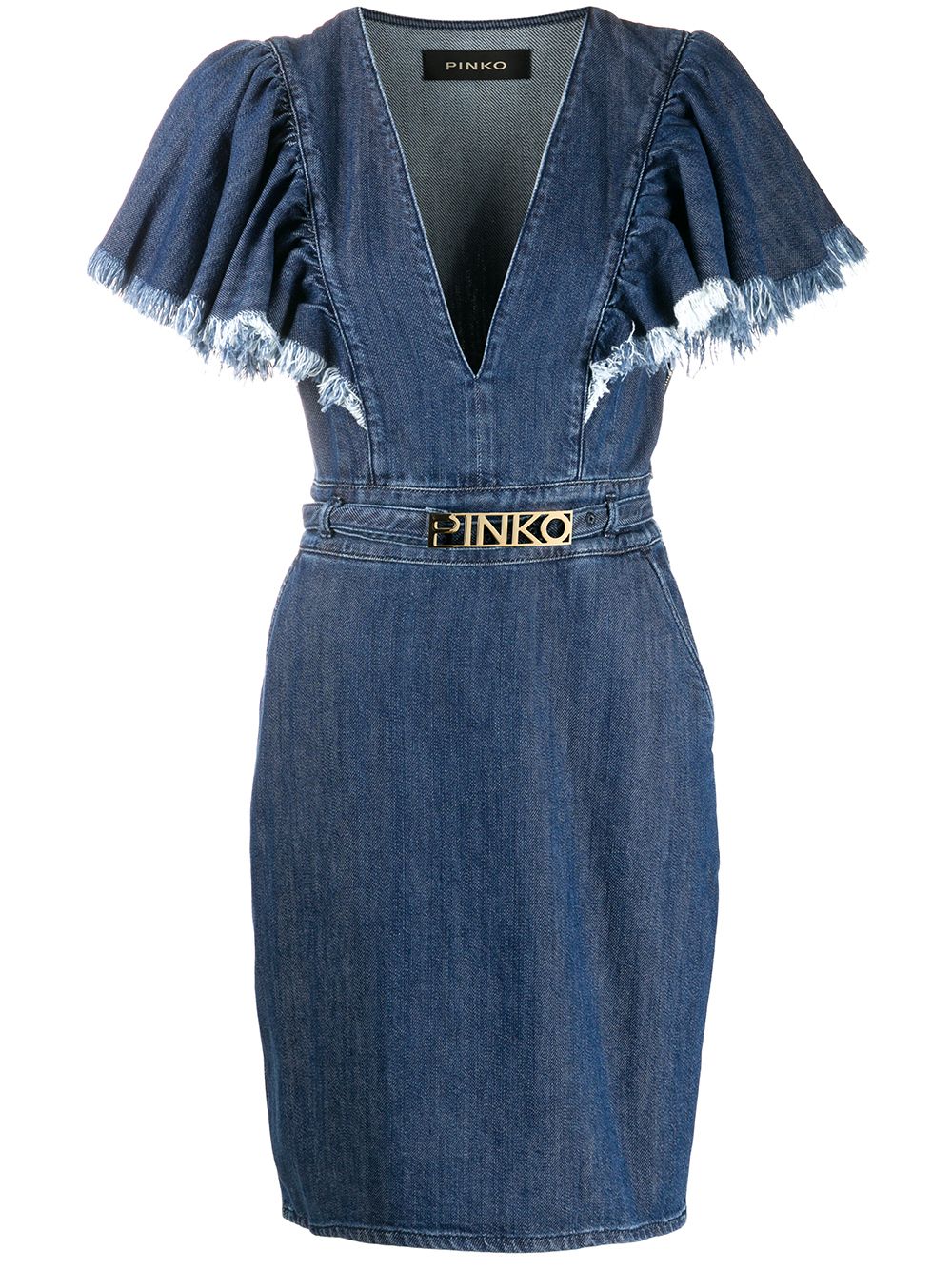 фото Pinko джинсовое платье с бахромой на рукавах