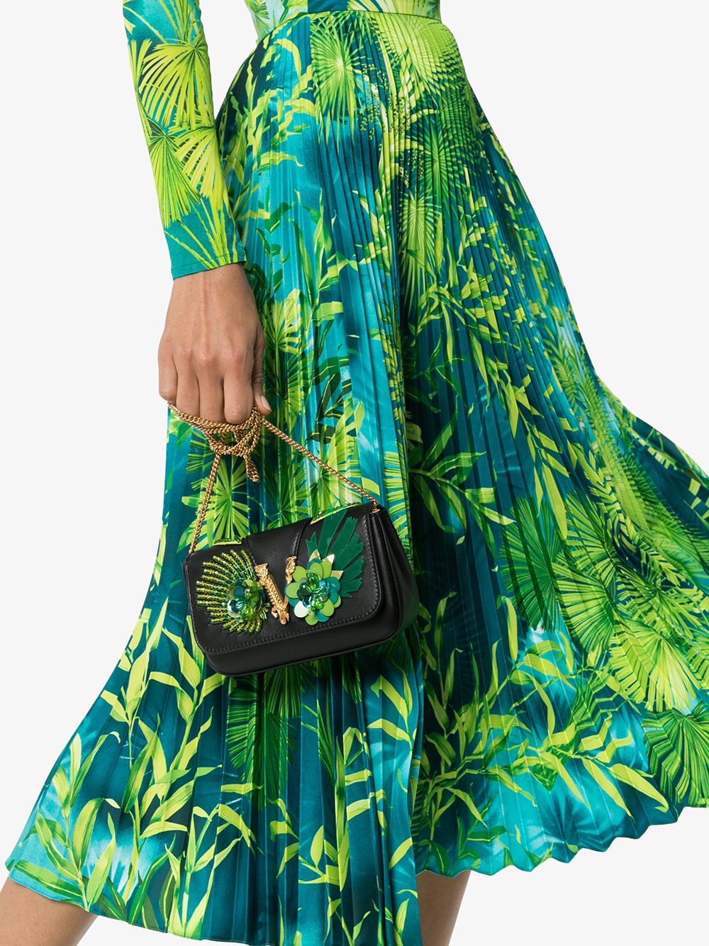 фото Versace плиссированная юбка миди с принтом jungle