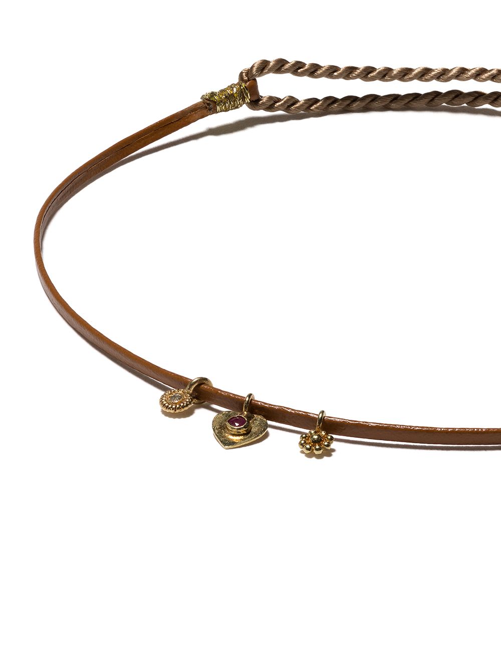 фото 5 octobre 14kt yellow gold, leather and silk bo ruby and diamond bracelet