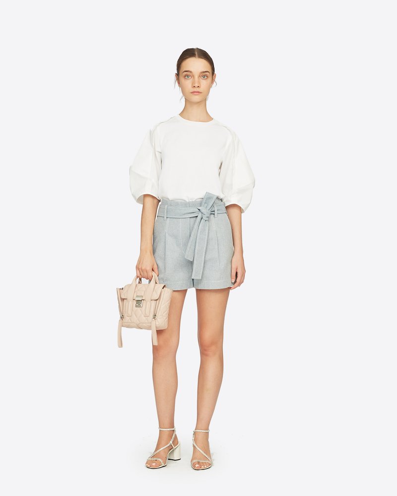 Belted High Waist Denim Short-blue #0 Belted High Waist Denim Short, LIGHT BLUE Natural (Veg)->Cotton Belted High Waist Denim Short from 3.1 Phillip Lim.- 0